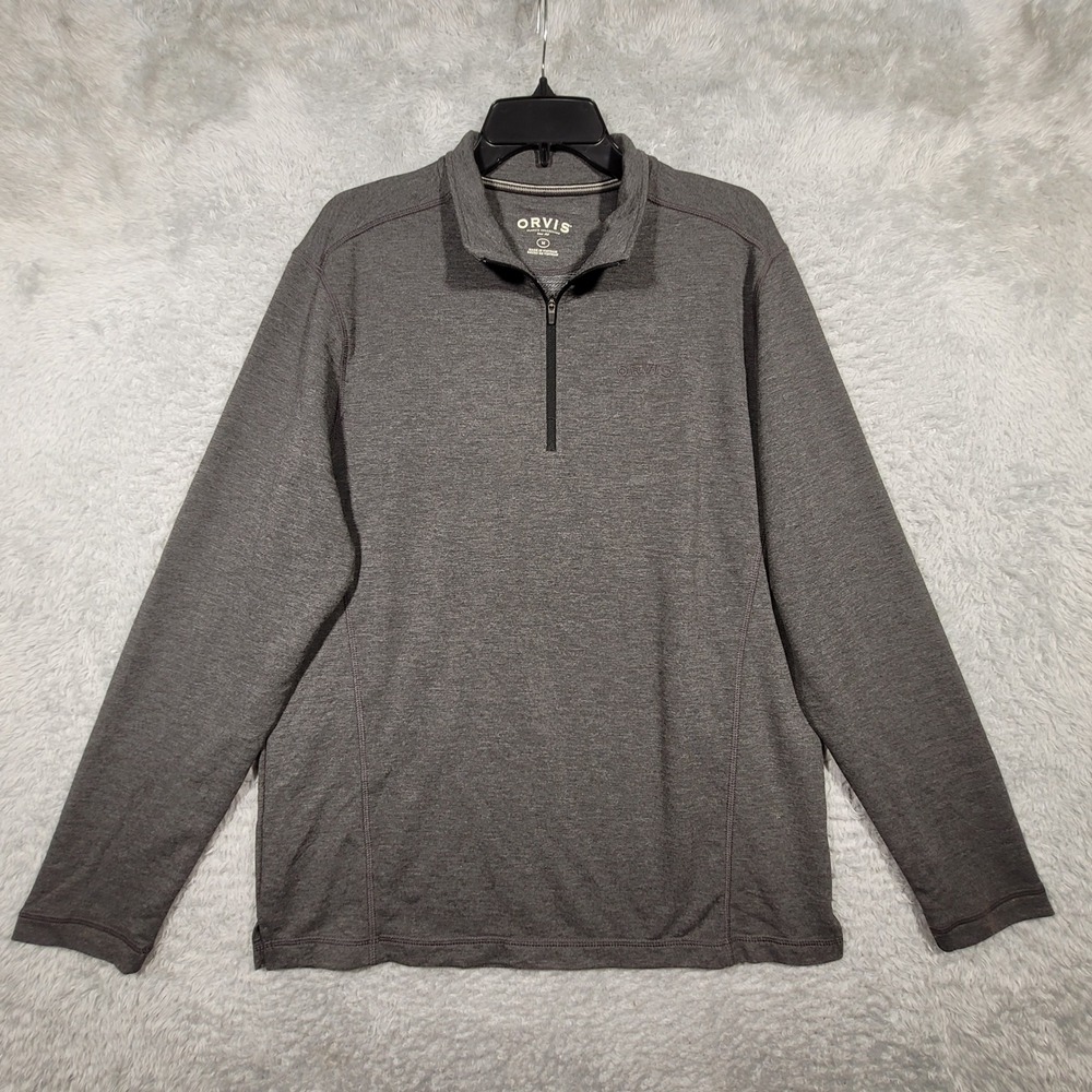 Orvis Quarter Zip Pullover Mens Medium Gray Heather Stretch Mock Neck